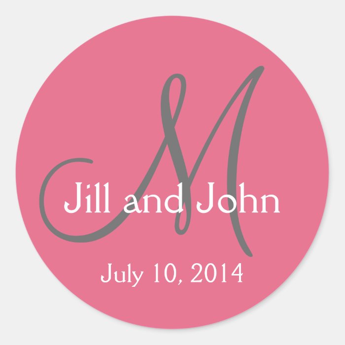 Monogram Save the Date Stickers Honeysuckle Pink