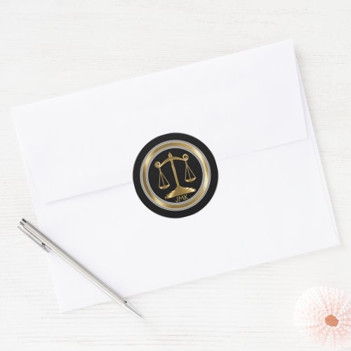 Monogram Scales of Justice _ Gold _ Lawyer  Classic Round Sticker