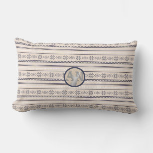 Monogram Scandinavian Blue Stag Head Pattern Hygge Lumbar Pillow