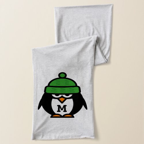 Monogram scarves with funny winter penguin cartoon