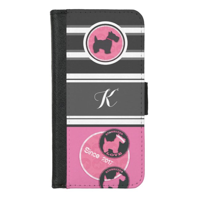 Monogram Schnauzer Dog Love iPhone Wallet Case (Front)