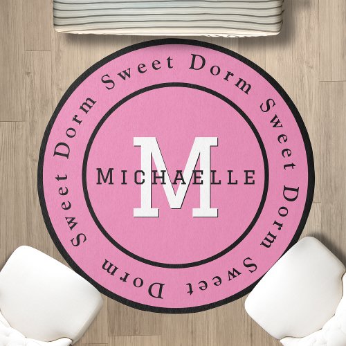  Monogram School Pink Black  Dorm Sweet  Round Rug