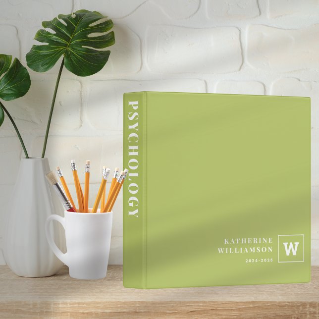 Monogram School Subject Student Green Custom Name 3 Ring Binder (Creator Uploaded)