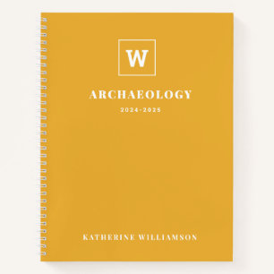 Monogram School Subject Student Yellow Custom Name Notebook