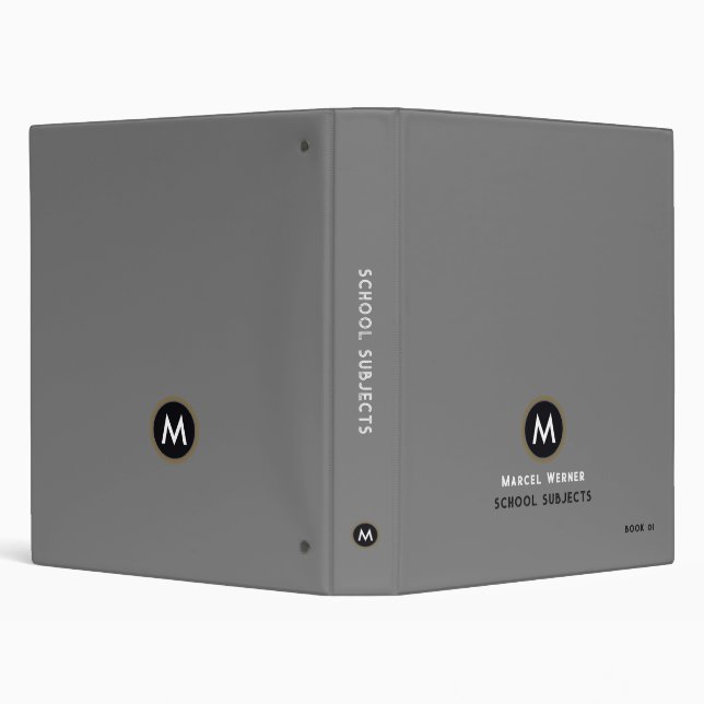 Monogram School Subjects Gray 3 Ring Binder (Background)