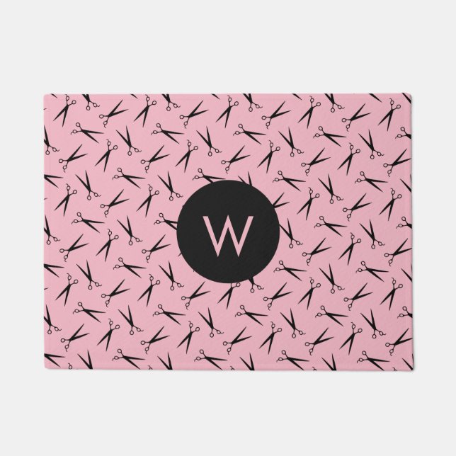 Monogram Scissors Hair Stylist Pattern Doormat (Front)