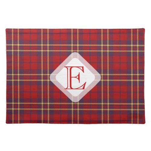 Monogram Scottish Highland clan red plaid tartan Cloth Placemat