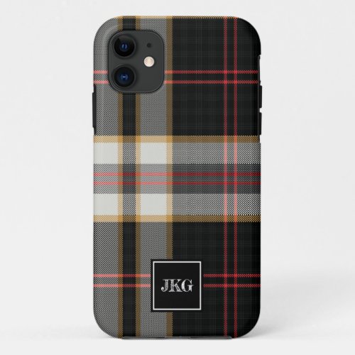  Monogram Scottish Tartan Classic Black Red Plaid iPhone 11 Case