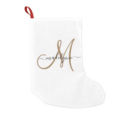 Monogram Script Black Gold White Christmas Small C Small Christmas Stocking