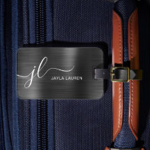 Monogram Script Black Gray Faux Metal Steel