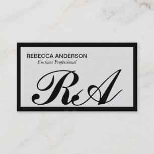 Monogram Script Black Light Gray Black Border Business Card