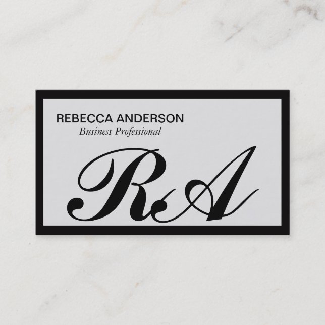Monogram Script Black | Light Gray | Black Border Business Card (Front)