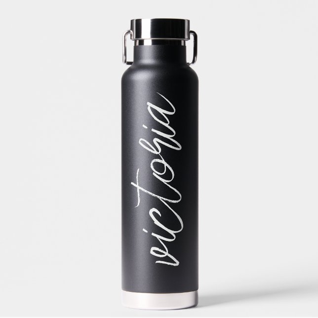 Monogram Script Black Water Bottle (Front)