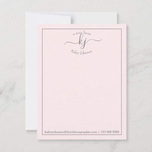 Monogram Script Blush From The Desk Of  Note Card