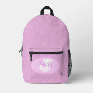Monogram Script Blush Pink Blossoms Printed Backpack