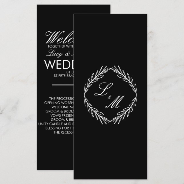 Monogram Script Branch Black W Wedding Program  (Front/Back)