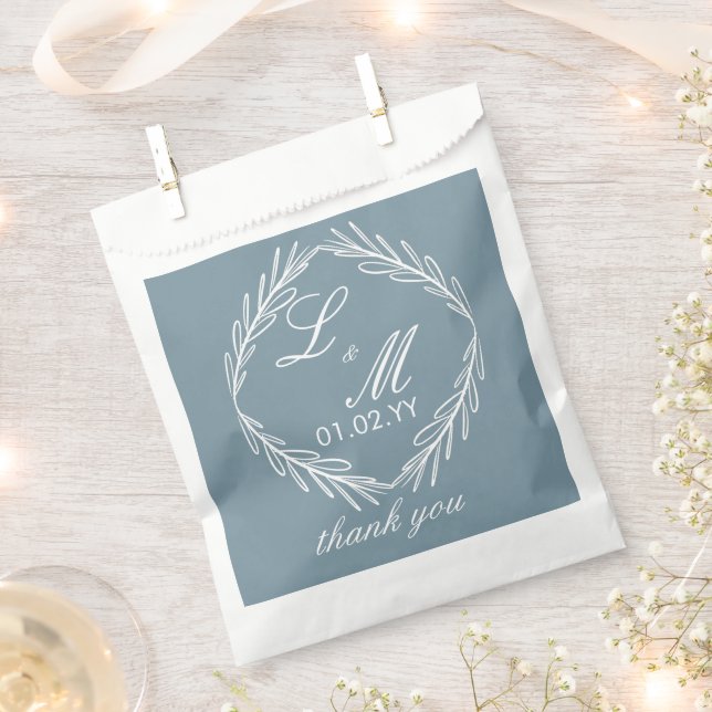 Monogram Script Branch Dusty Blue Wedding    Favor Bag (Clipped)