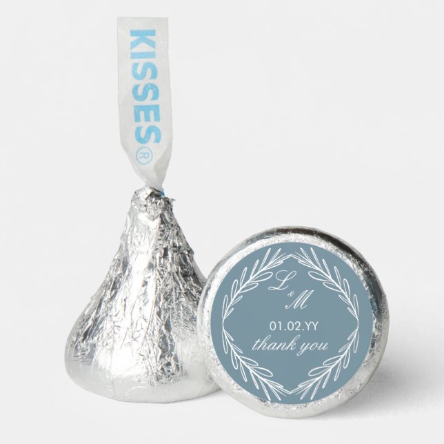 Monogram Script Branch Dusty Blue Wedding    Hershey®'s Kisses® (Front)