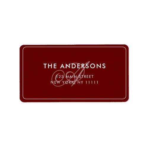 Monogram Script Burgundy Return Address Label