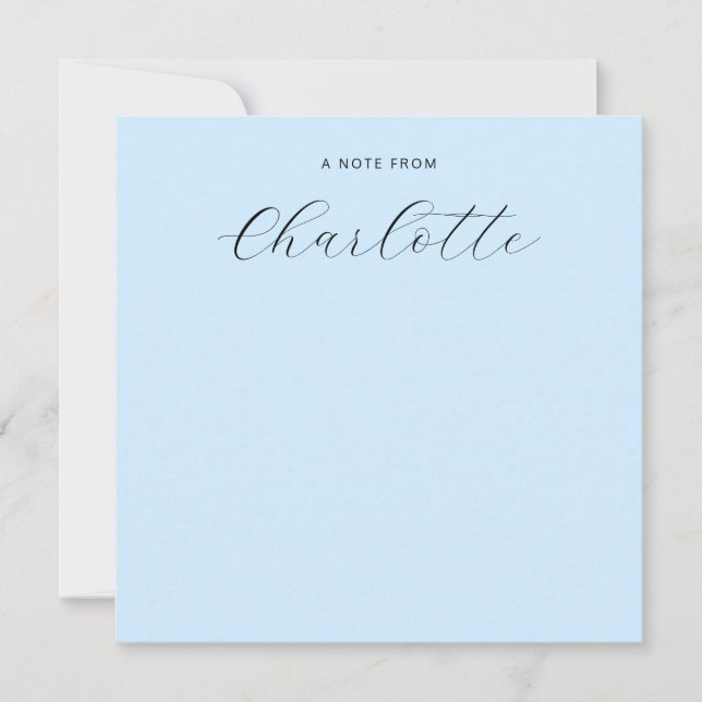 Monogram Script Calligraphy Blue Note Card (Front)