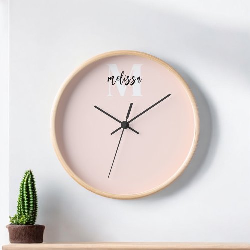 Monogram Script Calligraphy Blush Pink Clock