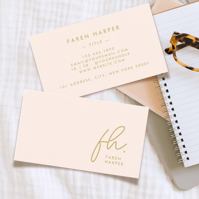 Monogram Script Chic Blush Pink Gold Simple Business Card (Creator Uploaded)
