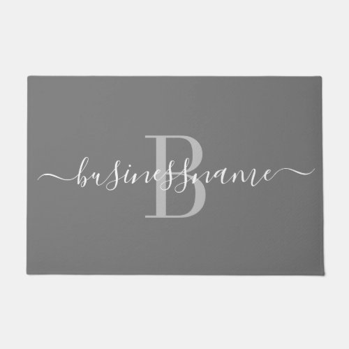 Monogram Script Custom Business Logo Grey Doormat