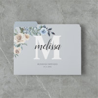 Monogram Script Dusty Blue Beige Flowers
