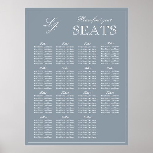 Monogram Script Dusty Blue Modern Wedding Seat Poster