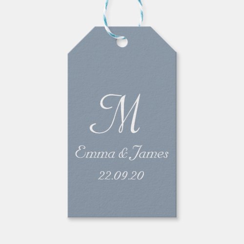 Monogram Script Dusty Blue Wedding Favor  Gift Tags