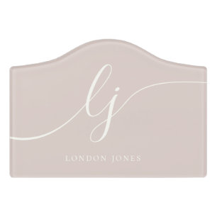 Monogram Script Elegant Feminine Dusty Rose Pink Door Sign