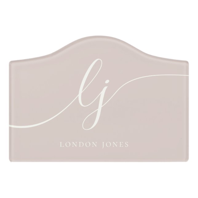 Monogram Script Elegant Feminine Dusty Rose Pink Door Sign (Small Crest Front)
