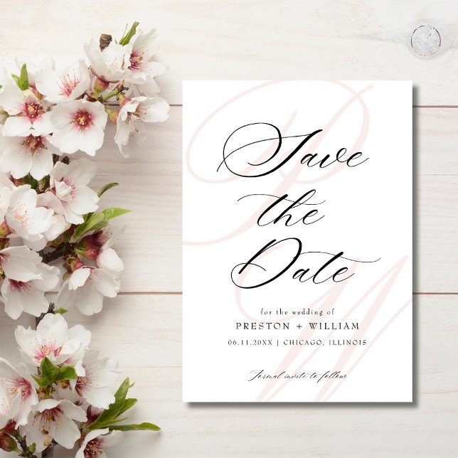 Monogram Script Elegant Photo Wedding Save The Date (Monogram Script Elegant Photo Wedding Save The Date)