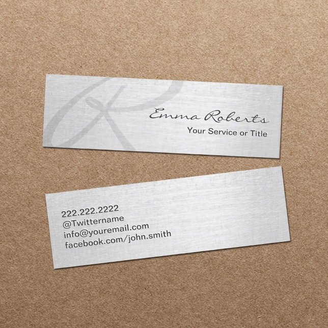 Monogram Script Elegant Silver Mini Mini Business Card (Creator Uploaded)