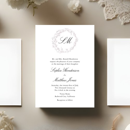 Monogram Script Formal Wedding Invitation