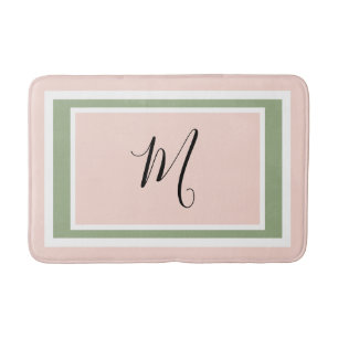 Monogram Script Geometric Blush Pink Green Bath Mat