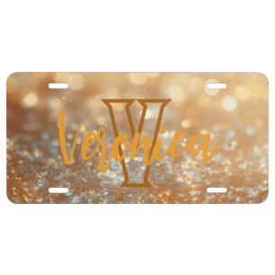 Monogram Script Golden Glimmer License Plate