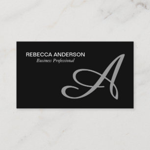 Monogram Script Gray Black Background Business Card