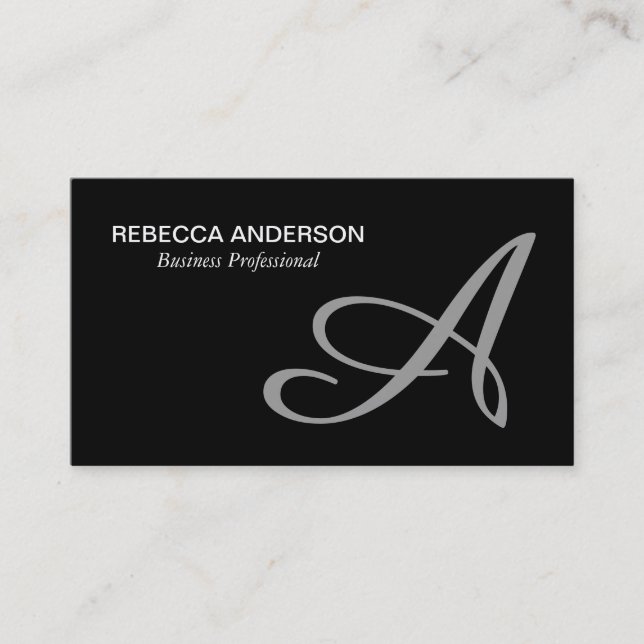 Monogram Script Gray | Black Background Business Card (Front)