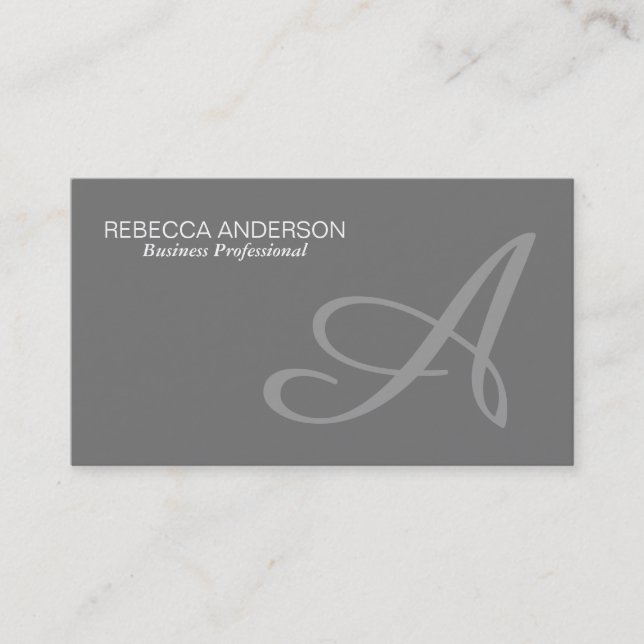 Monogram Script Gray Business Card (Front)