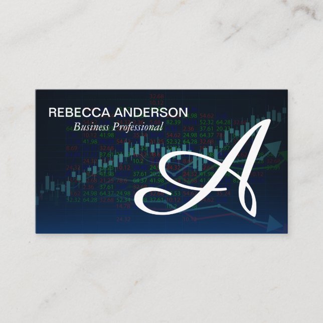 Monogram Script Gray | Financial Chart Stocks Business Card (Front)