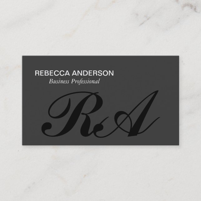 Monogram Script Gray | Gray Background Business Card (Front)