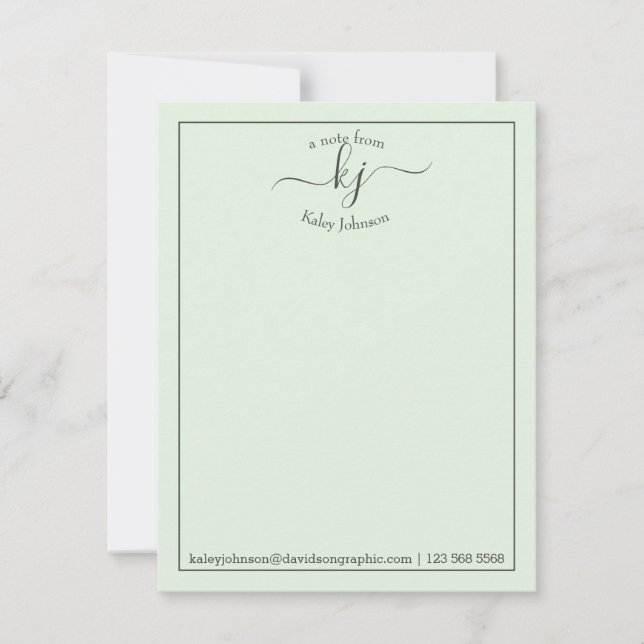 Monogram Script Green From The Desk Of  Note Card (Front)