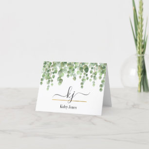 Monogram Script Greenery   From The Desk Of Letterpress Thank You Card