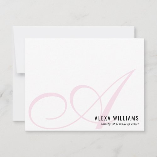 Monogram Script Initial Blush Pink Pastel Business Note Card