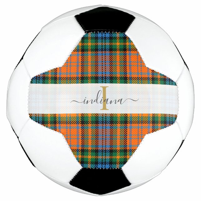 Monogram Script Initial Name Plaid Tartan Soccer Ball (Front)