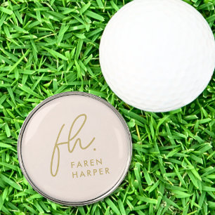 Monogram Script Initials Feminine Pink Gold Girly  Golf Ball Marker