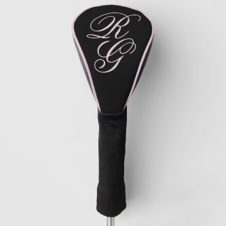 Monogram Script Initials Pink & Black Golf Head Cover