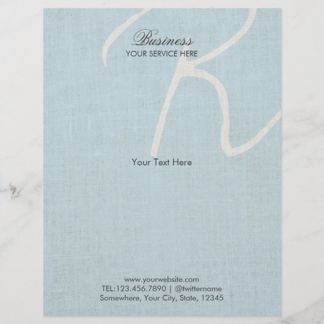 Monogram Script Light Blue Faux Linen Brochures Flyer (Front)