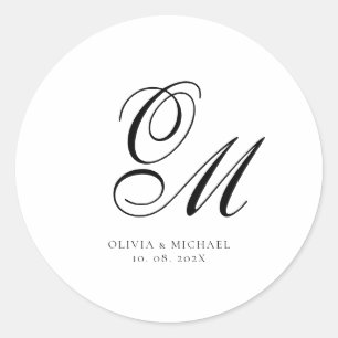 Monogram Script Minimalist Wedding Classic Round Sticker